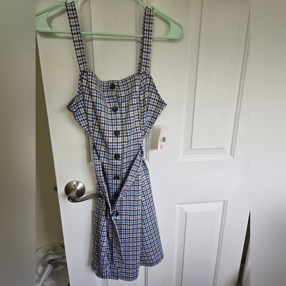 Plaid Sleeveless Dress with Button Details